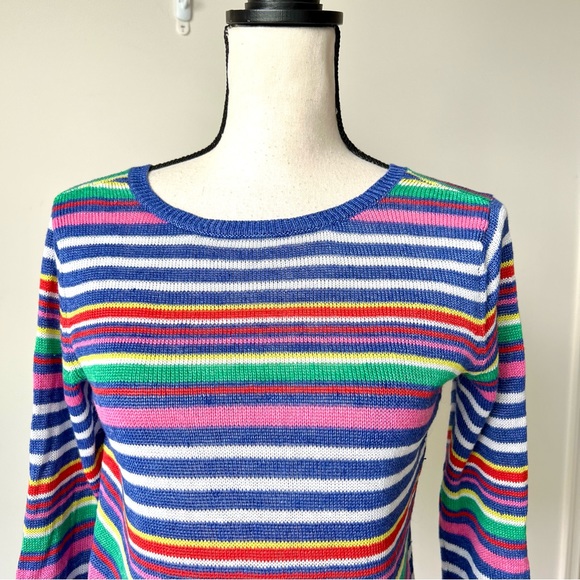 TALBOTS Petite Lightweight Colorful Striped Linen 3/4 Sleeve Sweater—SZ. MP - Picture 4 of 14